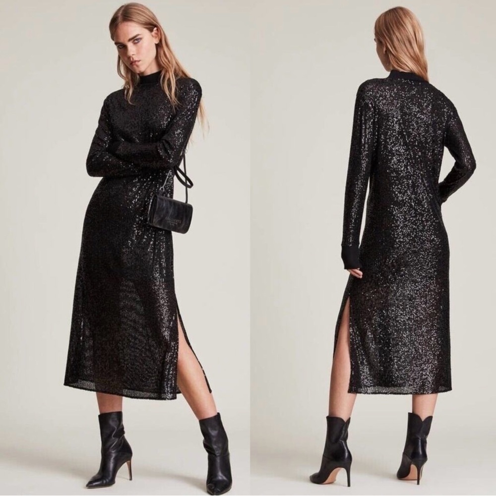 ALLSAINTS Juela Sequin Wool Shift Midi Dress. Size XS